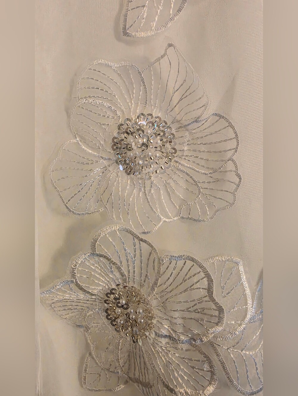 White Embroidered Floral Sheer Button-Front Blouse - Picture 5 of 8